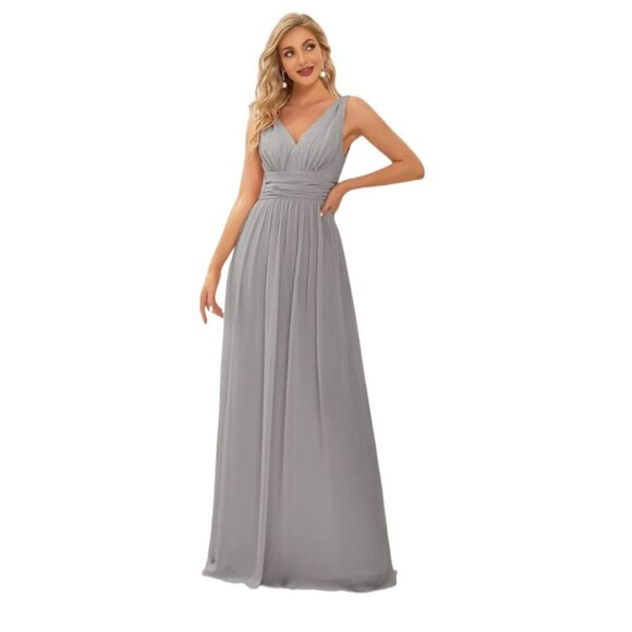 Ever Pretty NWT Gray Chiffon Fit and Flare Special Occasion Gown - Picture 1 of 11